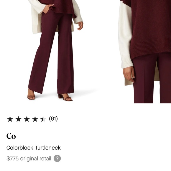 $795 Co 100% Wool Color Block Asymmetric Turtleneck Sweater - Picture 2 of 11